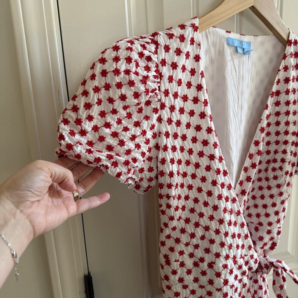 Draper James RSVP Red Floral Wrap Dress Size XS Puff Sleeve - Picture 3 of 10